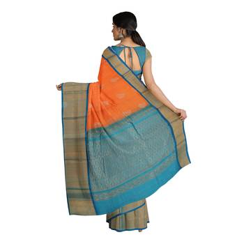 Light orange hand woven andhra pradesh handloom saree with blouse 3