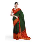 Dark green hand woven andhra pradesh handloom saree with blouse