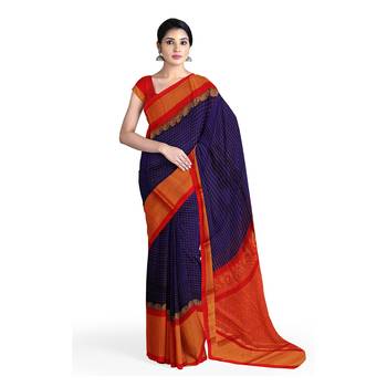 Blue hand woven andhra pradesh handloom saree with blouse 1