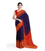 Blue hand woven andhra pradesh handloom saree with blouse