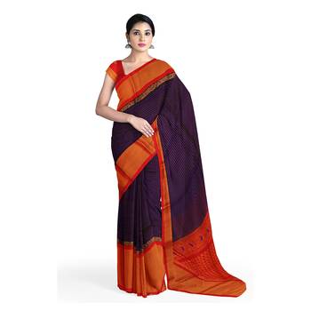 Blue hand woven andhra pradesh handloom saree with blouse 1