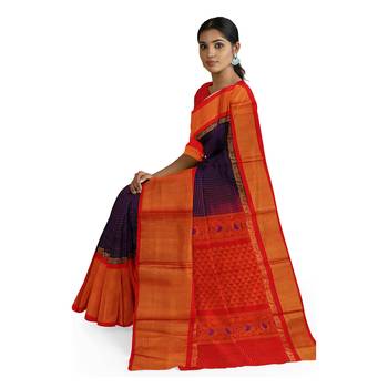 Blue hand woven andhra pradesh handloom saree with blouse 2