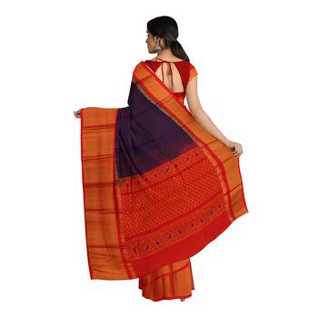 Blue hand woven andhra pradesh handloom saree with blouse 3