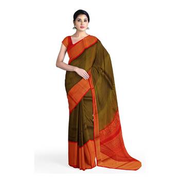 Olive hand woven andhra pradesh handloom saree with blouse 1