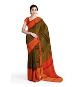 Olive hand woven andhra pradesh handloom saree with blouse