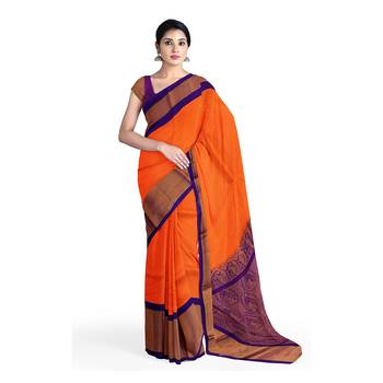 Light orange hand woven andhra pradesh handloom saree with blouse 1