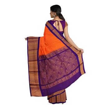 Light orange hand woven andhra pradesh handloom saree with blouse 3
