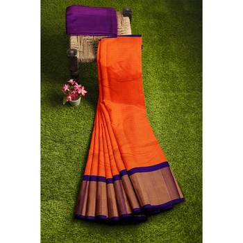 Light orange hand woven andhra pradesh handloom saree with blouse 4