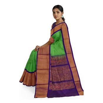 Green hand woven andhra pradesh handloom saree with blouse 2