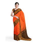 Orange hand woven andhra pradesh handloom saree with blouse