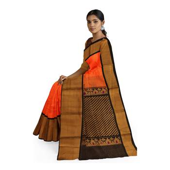 Orange hand woven andhra pradesh handloom saree with blouse 2