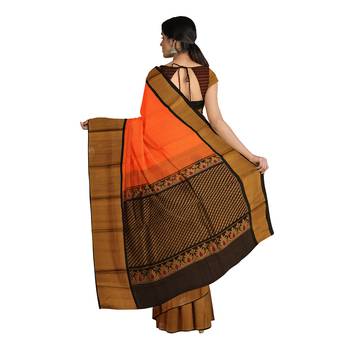 Orange hand woven andhra pradesh handloom saree with blouse 3