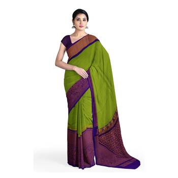 Light green hand woven andhra pradesh handloom saree with blouse 1
