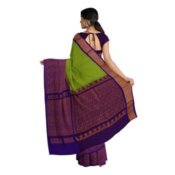 Light green hand woven andhra pradesh handloom saree with blouse 3