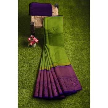 Light green hand woven andhra pradesh handloom saree with blouse 4