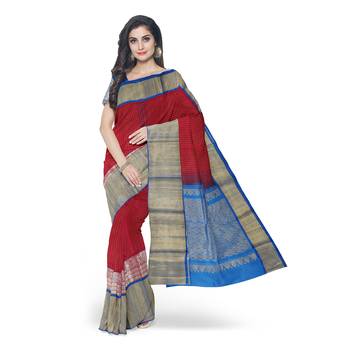 Red hand woven andhra pradesh handloom saree with blouse 1