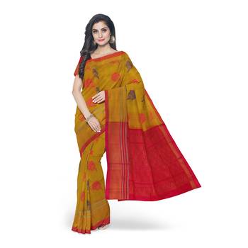 Yellow hand woven andhra pradesh handloom saree with blouse 1