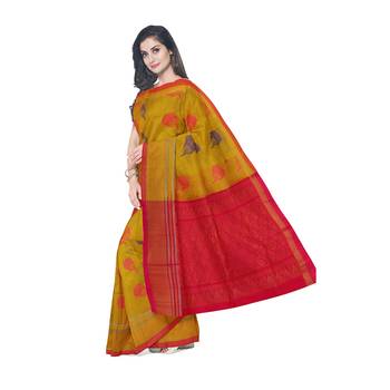 Yellow hand woven andhra pradesh handloom saree with blouse 2