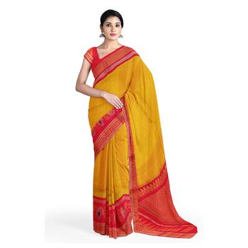 Yellow hand woven andhra pradesh handloom saree with blouse 1