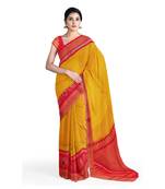 Yellow hand woven andhra pradesh handloom saree with blouse