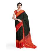 Dark green hand woven andhra pradesh handloom saree with blouse