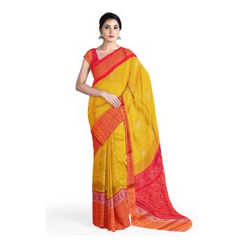 Yellow hand woven andhra pradesh handloom saree with blouse 1
