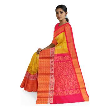 Yellow hand woven andhra pradesh handloom saree with blouse 2
