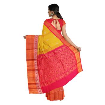 Yellow hand woven andhra pradesh handloom saree with blouse 3