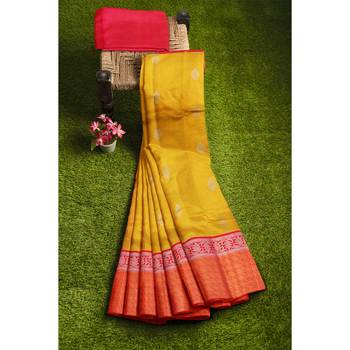 Yellow hand woven andhra pradesh handloom saree with blouse 4