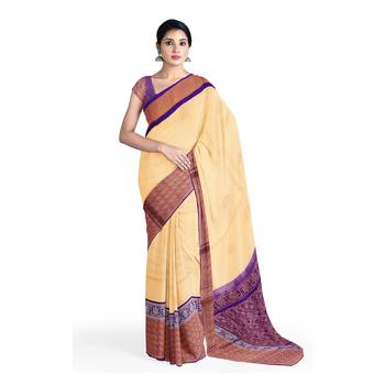 Cream hand woven andhra pradesh handloom saree with blouse 1