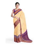 Cream hand woven andhra pradesh handloom saree with blouse