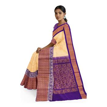 Cream hand woven andhra pradesh handloom saree with blouse 2