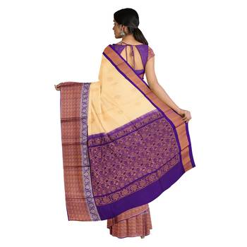 Cream hand woven andhra pradesh handloom saree with blouse 3