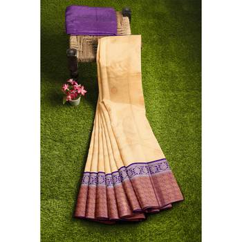Cream hand woven andhra pradesh handloom saree with blouse 4