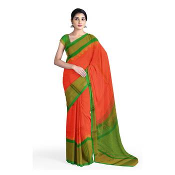 Light orange hand woven andhra pradesh handloom saree with blouse 1