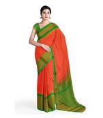 Light orange hand woven andhra pradesh handloom saree with blouse