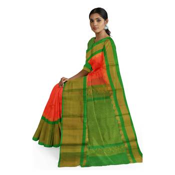 Light orange hand woven andhra pradesh handloom saree with blouse 2