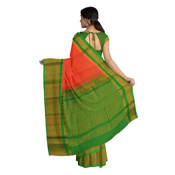 Light orange hand woven andhra pradesh handloom saree with blouse 3