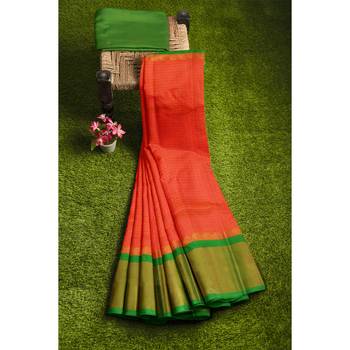Light orange hand woven andhra pradesh handloom saree with blouse 4
