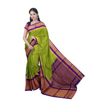 Light green hand woven andhra pradesh handloom saree with blouse 1