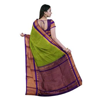 Light green hand woven andhra pradesh handloom saree with blouse 3