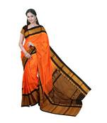 Orange hand woven andhra pradesh handloom saree with blouse