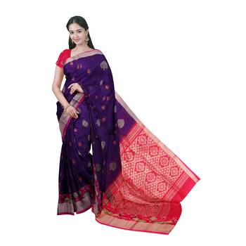 Dark blue hand woven andhra pradesh handloom saree with blouse 1