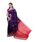Dark blue hand woven andhra pradesh handloom saree with blouse