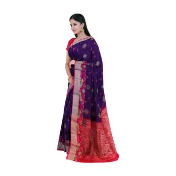 Dark blue hand woven andhra pradesh handloom saree with blouse 2