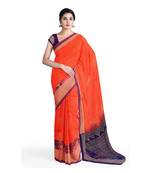 Orange hand woven andhra pradesh handloom saree with blouse