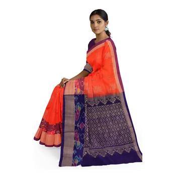 Orange hand woven andhra pradesh handloom saree with blouse 2