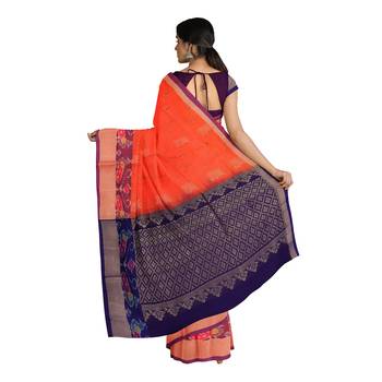 Orange hand woven andhra pradesh handloom saree with blouse 3