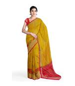 Yellow hand woven andhra pradesh handloom saree with blouse