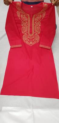 Dark-pink embroidered cotton kurtis 4